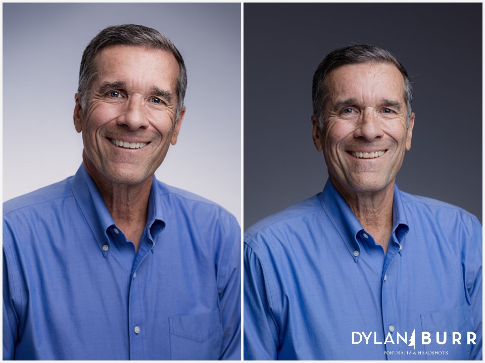 denver mens simple headshot session light grey and medium grey